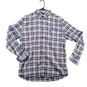US POLO ASSN Shirt Men's L/S Casual Button Up Collared Plaid White Blue Red XL